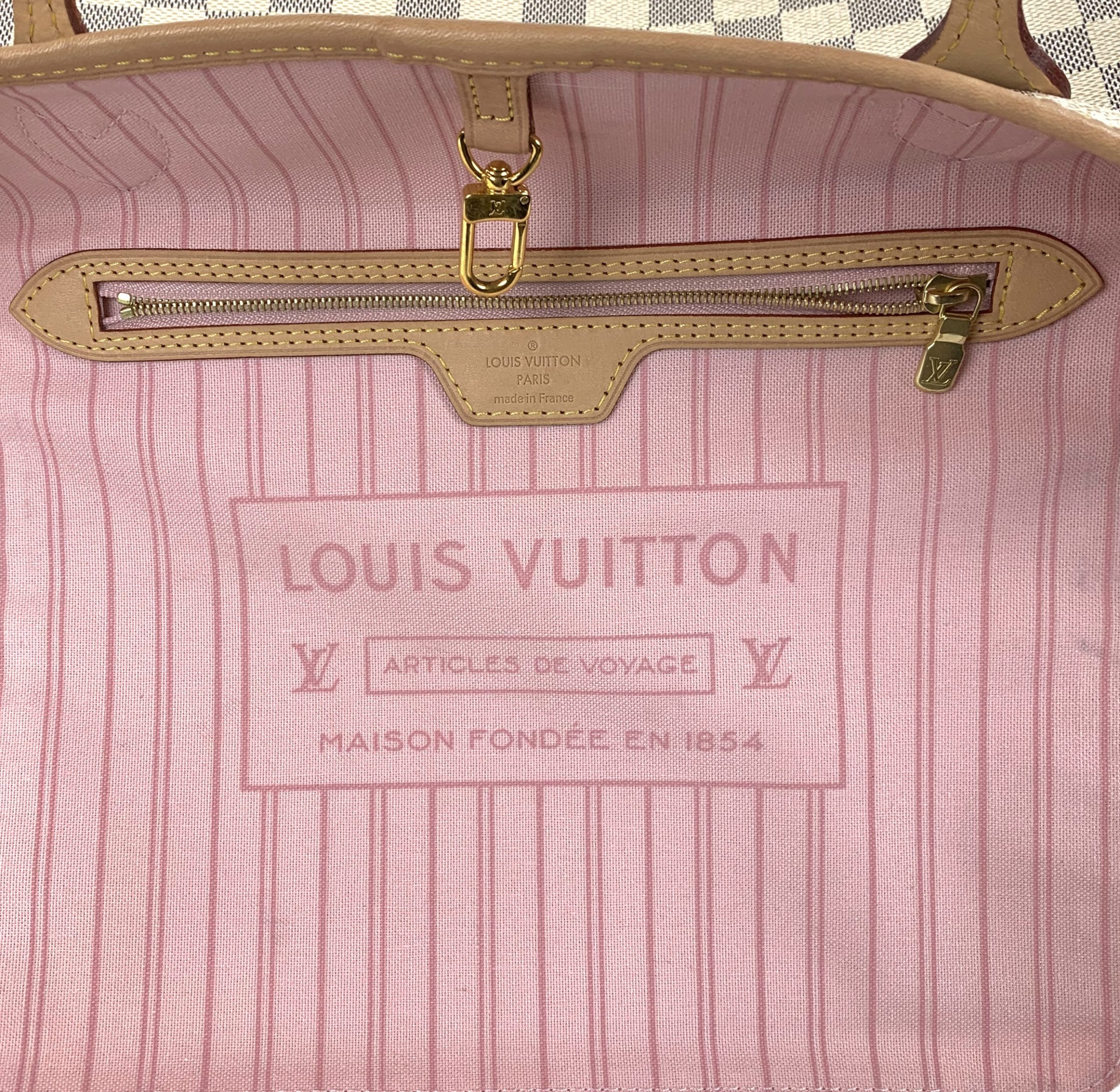 Louis Vuitton Damier Azur Neverfull Pouch Rose Ballerine - A World Of Goods  For You, LLC