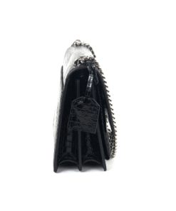 YSL Medium Sunset Bag in Black Crocodile-Embossed Leather