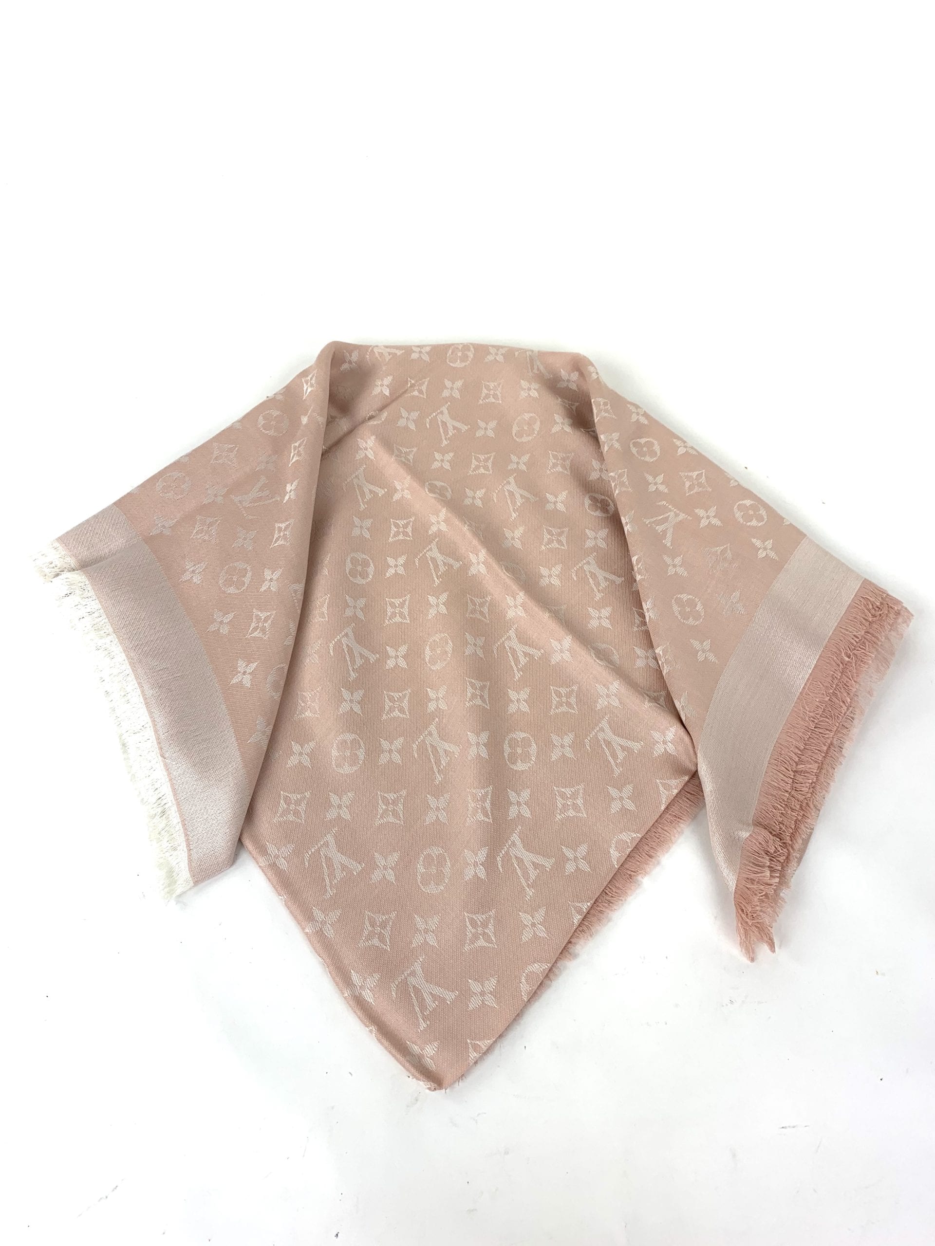 Louis Vuitton Coral Pink Silk Wool Monogram Denim Shawl Louis Vuitton
