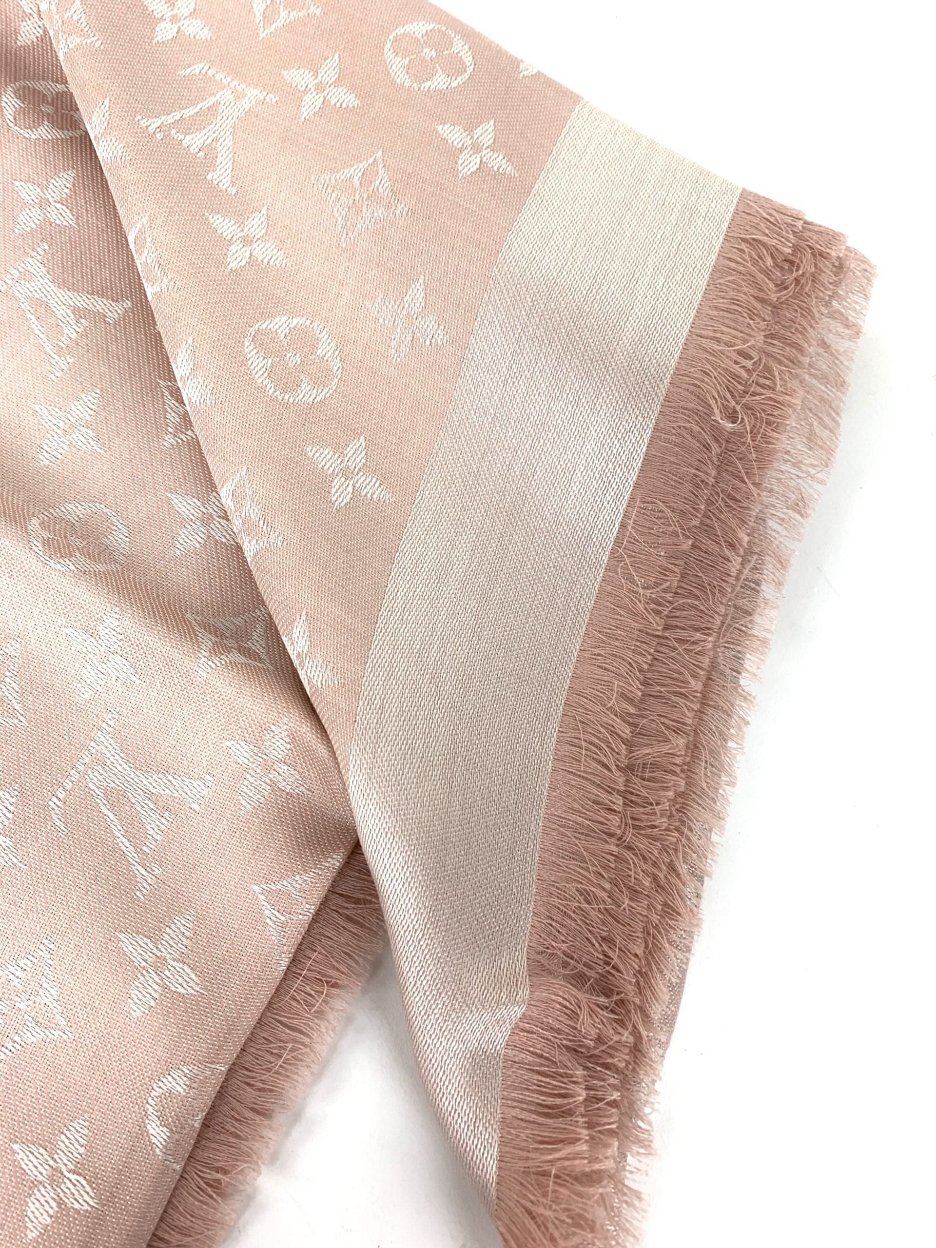 Louis Vuitton Monogram Denim Shawl Pink Beige Silk