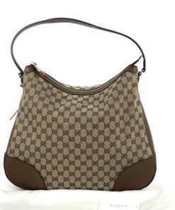 Gucci Original GG Large Bree Canvas Leather Hobo Beige/Brown