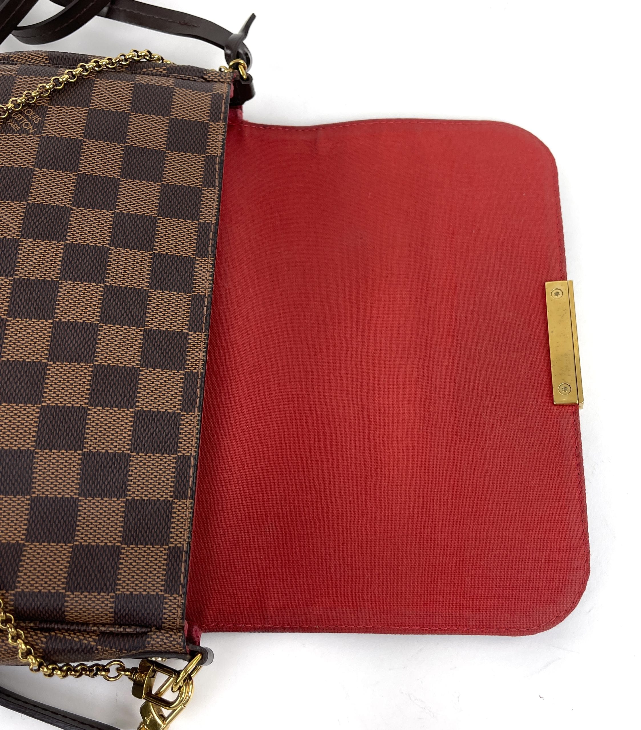 louis vuitton favorite damier ebene mm red lining