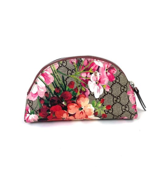 Gucci Beige Pink Floral Supreme GG Blooms Cosmetic Pouch