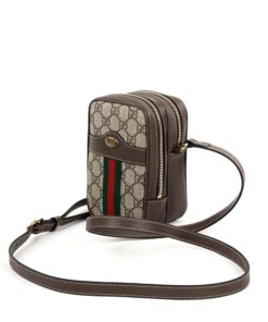 Gucci GG Supreme Monogram Web Mini Ophidia Double Zip Crossbody Bag