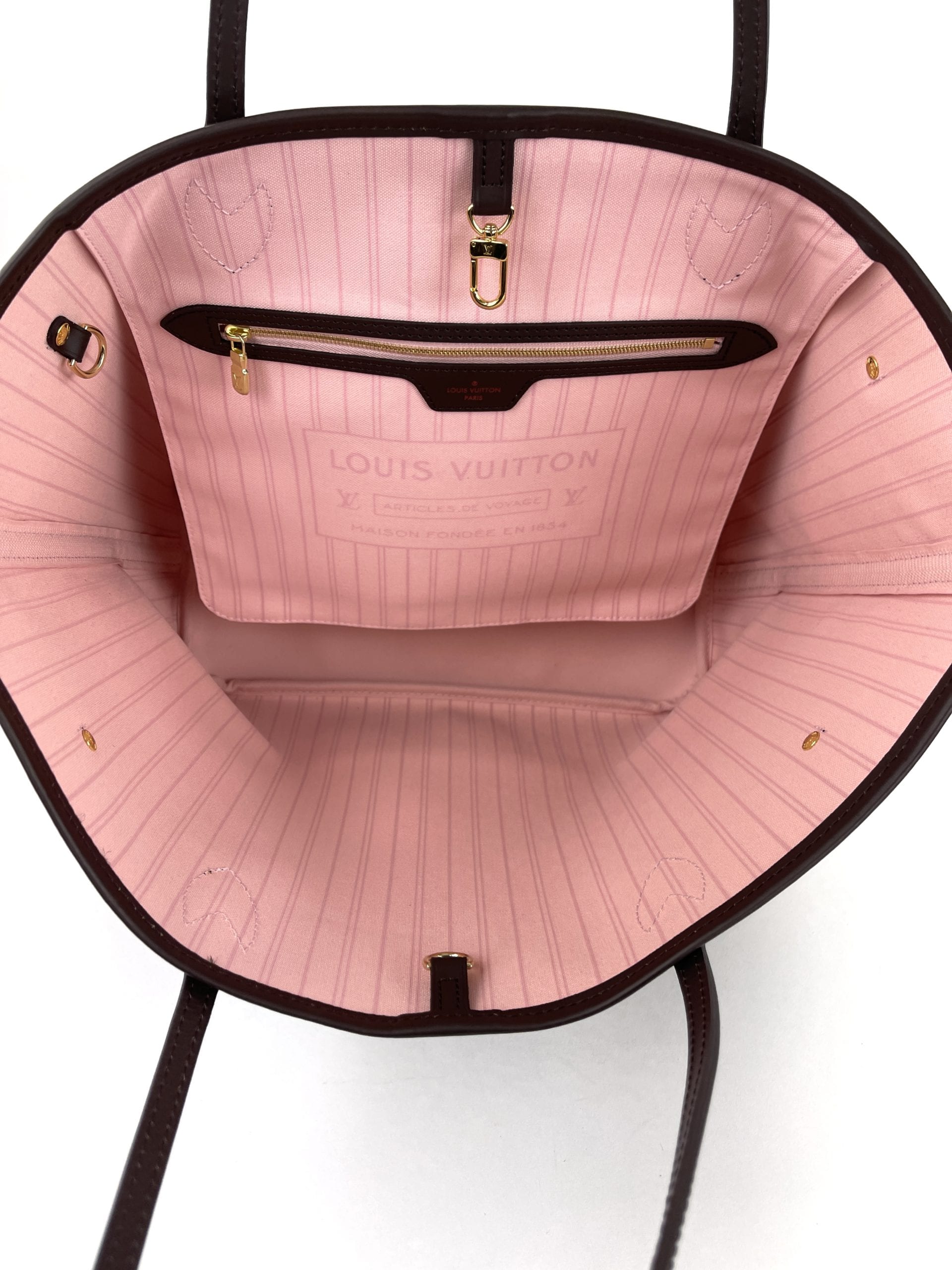 NEW Louis Vuitton Damier Ebene Neverfull MM Pochette / Pouch Rose Ballerine  Pink
