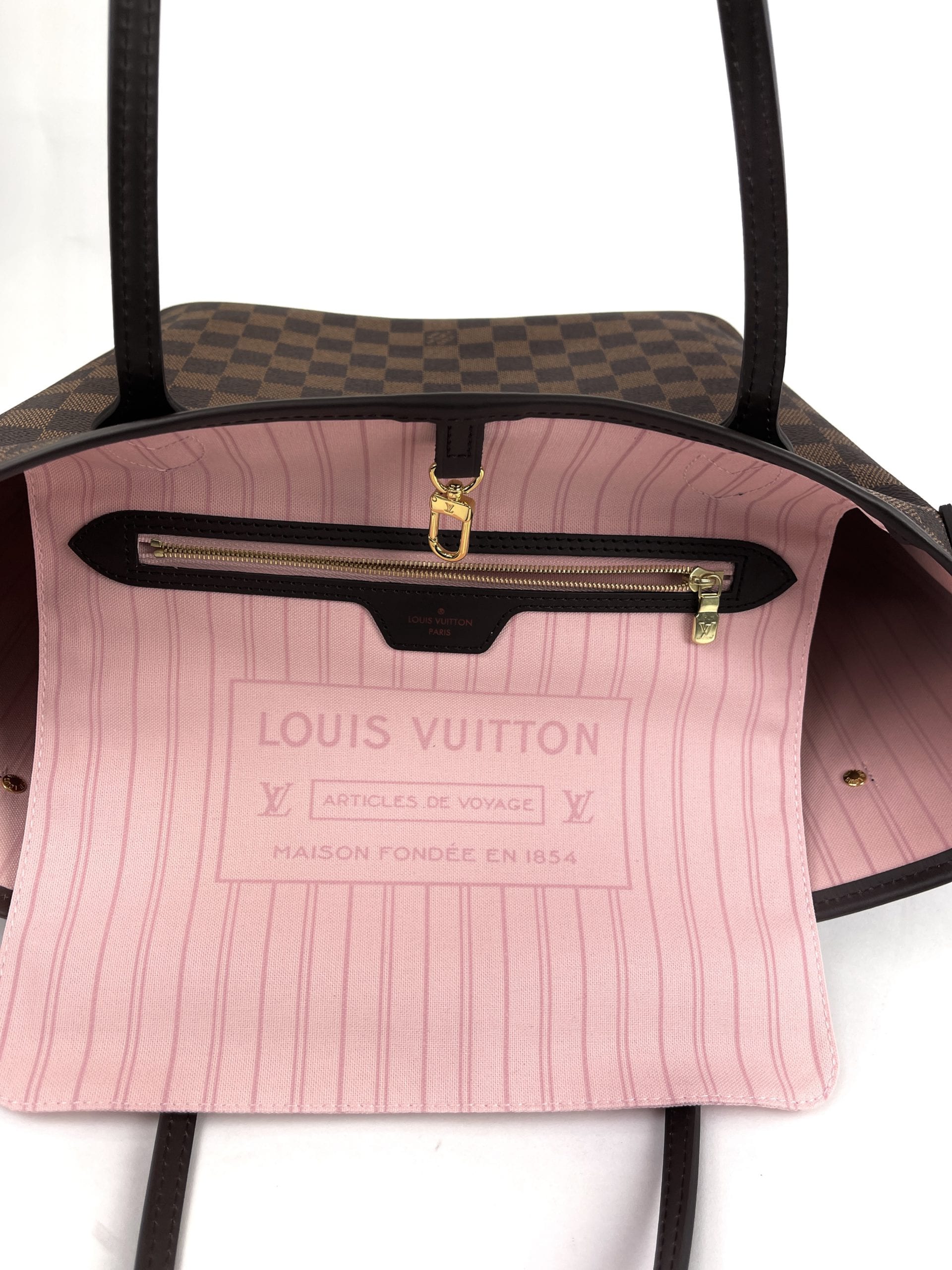 NEW Louis Vuitton Damier Ebene Neverfull MM Pochette / Pouch Rose Ballerine  Pink