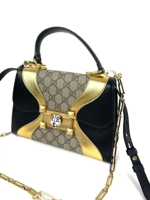 Gucci GG Supreme Monogram Osiride Top Handle Bag Black Gold 9