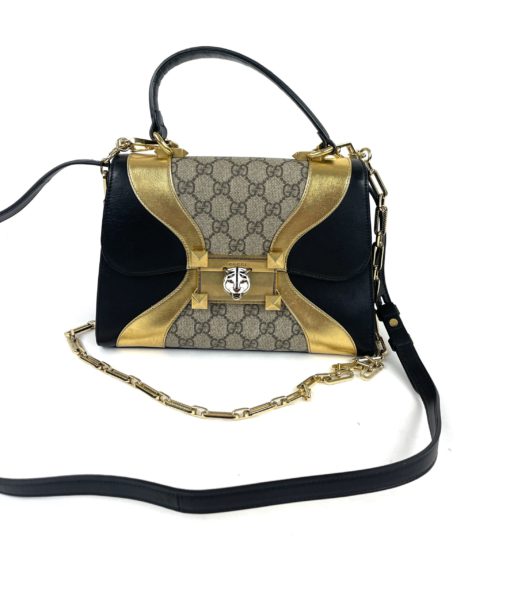 Gucci GG Supreme Monogram Osiride Top Handle Bag Black Gold 5