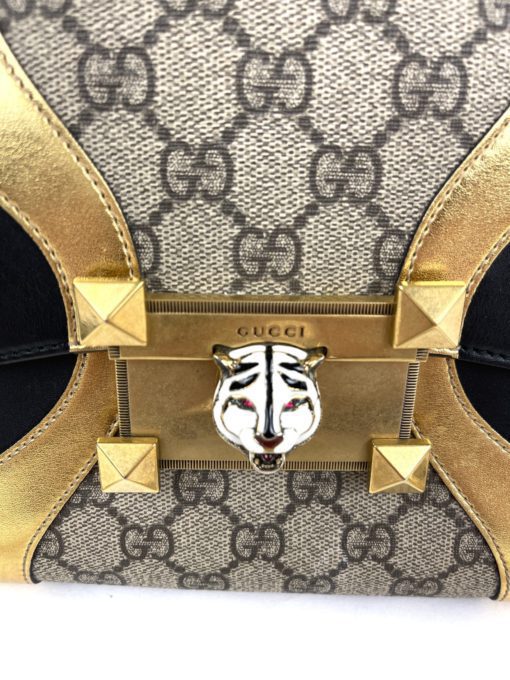 Gucci GG Supreme Monogram Osiride Top Handle Bag Black Gold 11