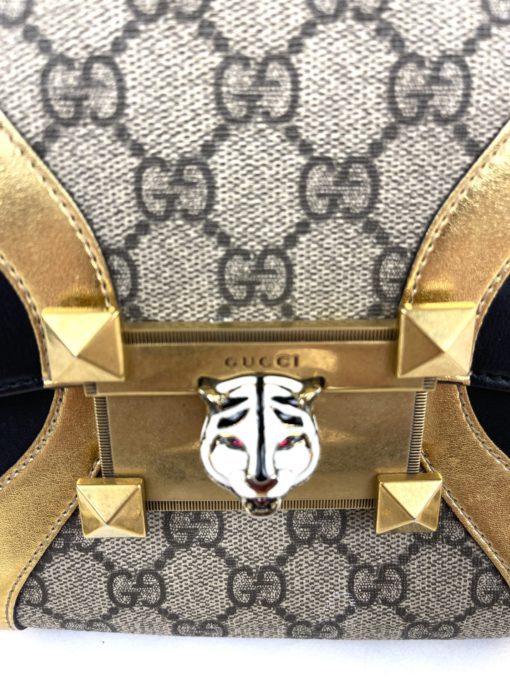 Gucci GG Supreme Monogram Osiride Top Handle Bag Black Gold 8