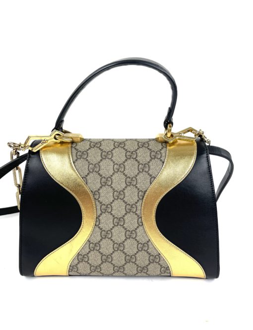 Gucci GG Supreme Monogram Osiride Top Handle Bag Black Gold 14