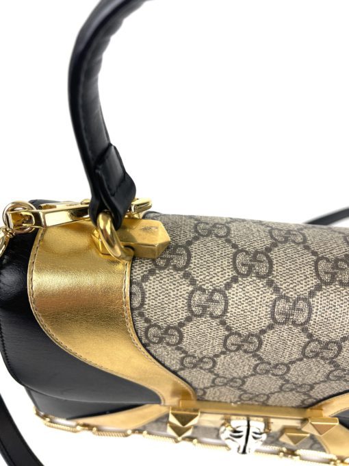 Gucci GG Supreme Monogram Osiride Top Handle Bag Black Gold 20