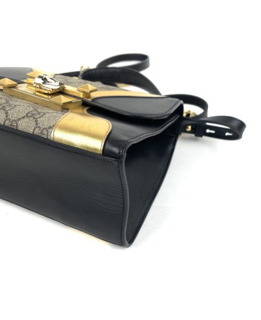 Gucci GG Supreme Monogram Osiride Top Handle Bag Black Gold 22