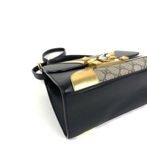 Gucci GG Supreme Monogram Osiride Top Handle Bag Black Gold 23