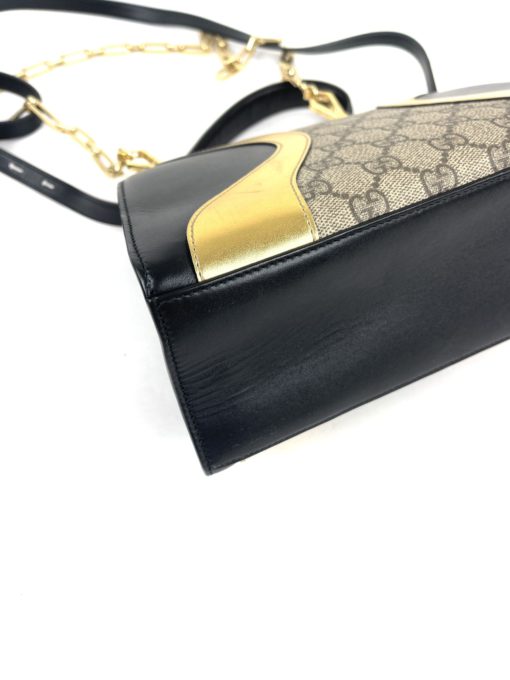Gucci GG Supreme Monogram Osiride Top Handle Bag Black Gold 27