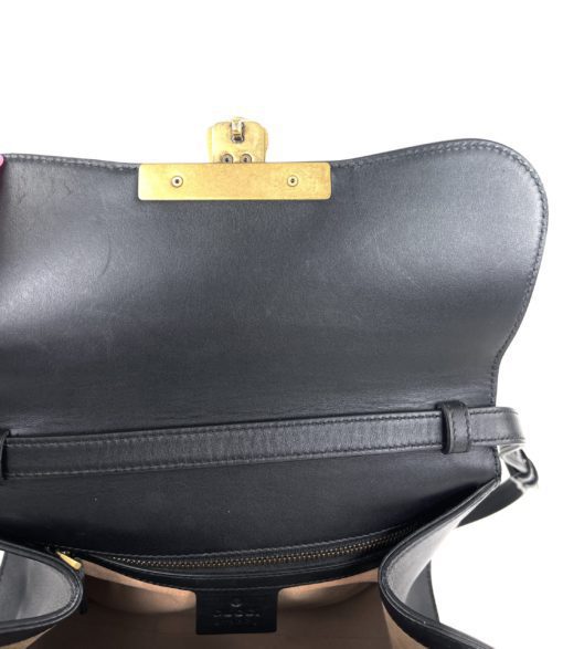 Gucci GG Supreme Monogram Osiride Top Handle Bag Black Gold 32