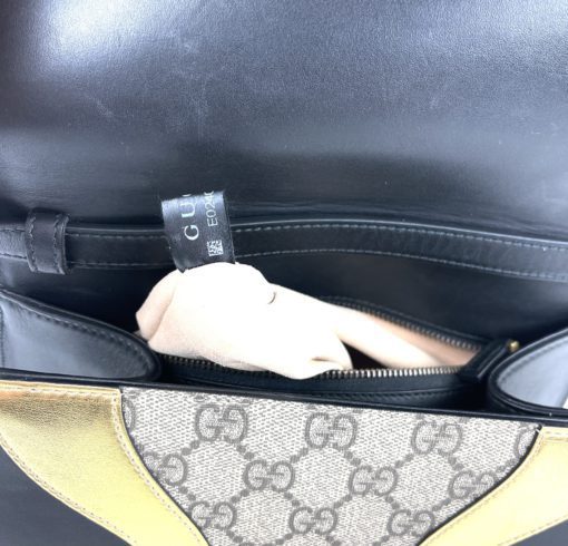 Gucci GG Supreme Monogram Osiride Top Handle Bag Black Gold 42