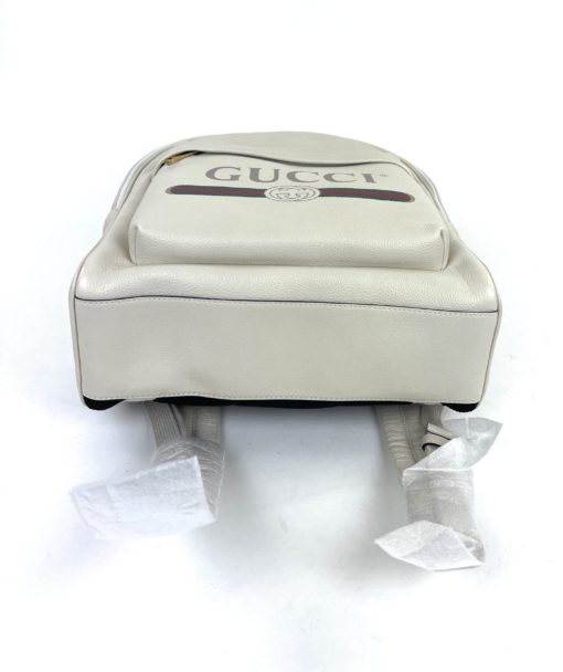 Gucci Calfskin Logo Cream Leather Backpack