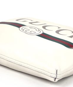 Gucci Pebbled Calfskin Medium Logo Portfolio Clutch White