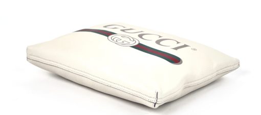 Gucci Pebbled Calfskin Medium Logo Portfolio Clutch White