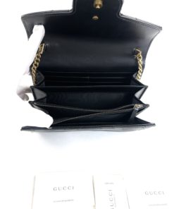 Gucci Calfskin Matelasse GG Marmont Chain Wallet Black