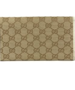 Gucci GG Tan Canvas Flap Wallet With Cream Leather Trim