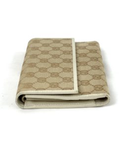 Gucci GG Tan Canvas Flap Wallet With Cream Leather Trim