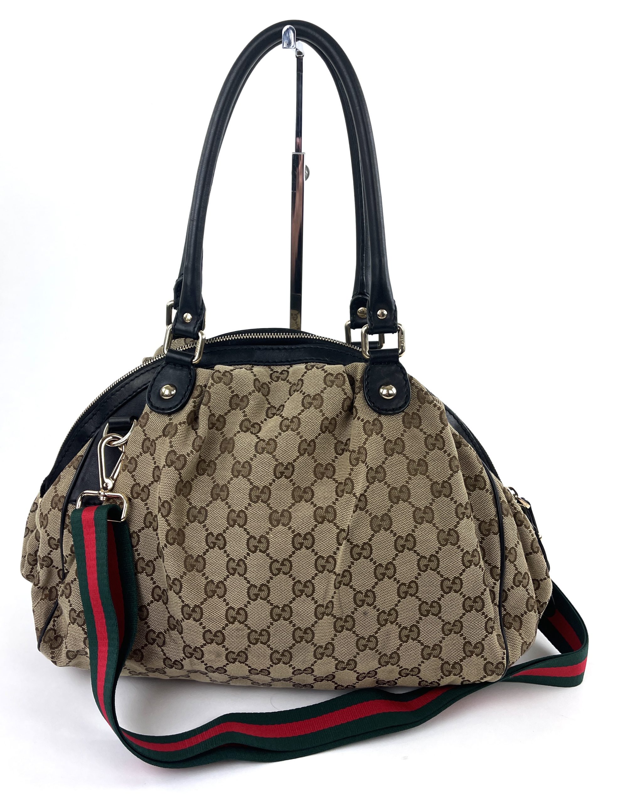 Gucci GG Pattern Mini Boston Bag Hand bag Black Canvas Leather