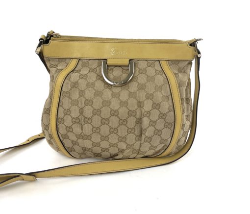 Vintage Gucci GG Canvas D Ring Crossbody with Yellow Trim 6