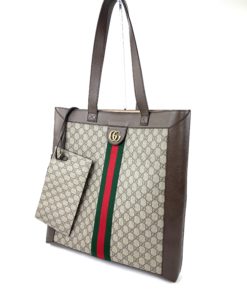 Gucci Large Beige/Tan GG Coated Canvas/Leather Ophidia Tote Bag with pouch