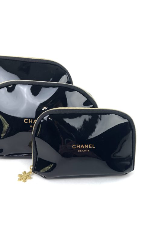 Chanel VIP Set of 3 Black Patent Cosmetic Bags 3
