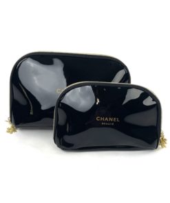 Chanel VIP Set of 3 Black Patent Cosmetic Bags