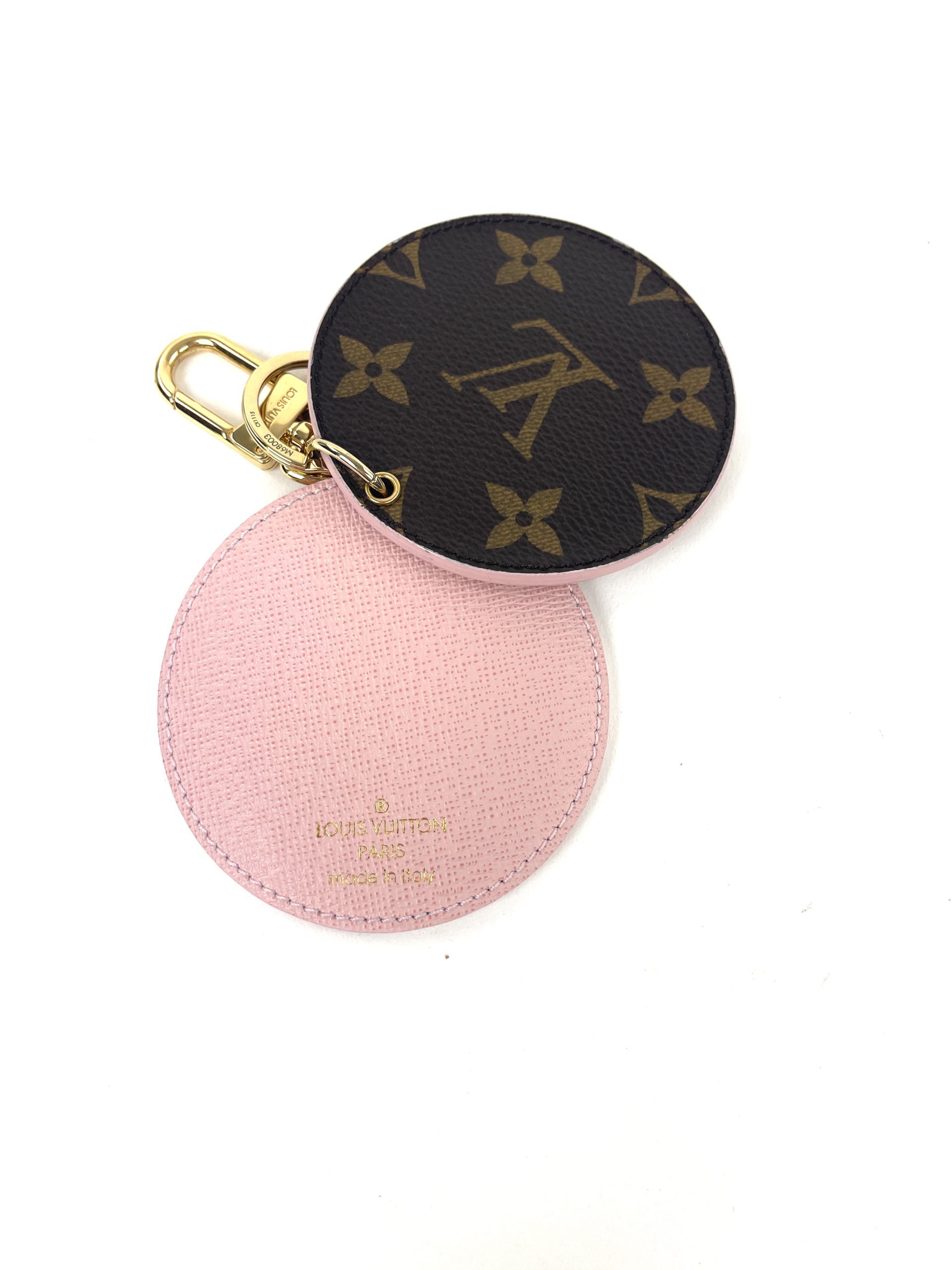 LOUIS VUITTON Monogram LV Compact Mirror Bag Charm Keychain Round Light Pink
