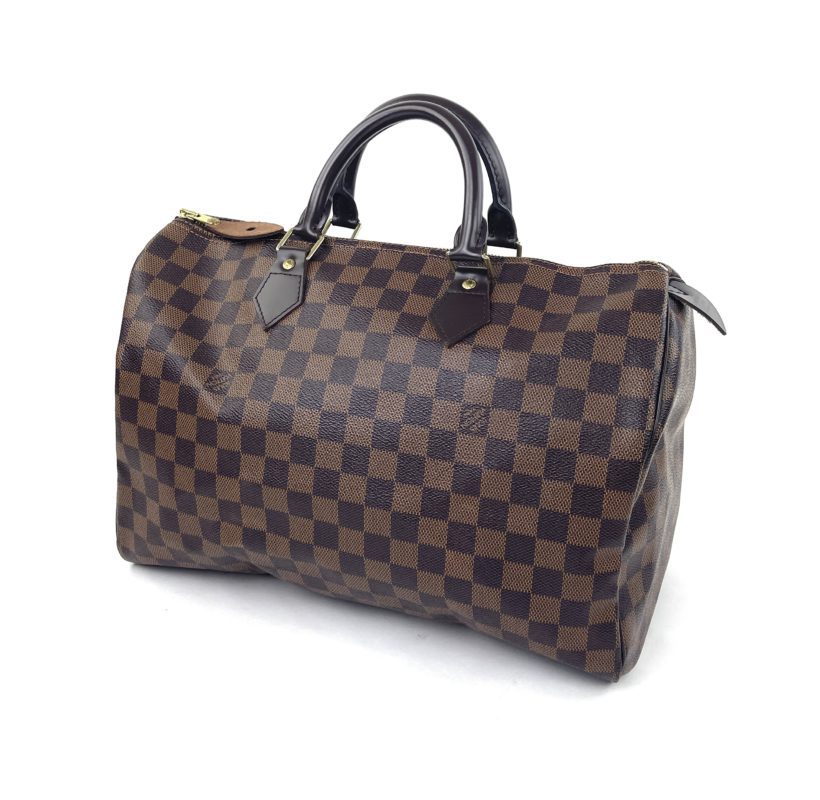 Louis Vuitton Speedy 35 Damier Ebene Tote Handbag Shoulder Bag Leather  Designer