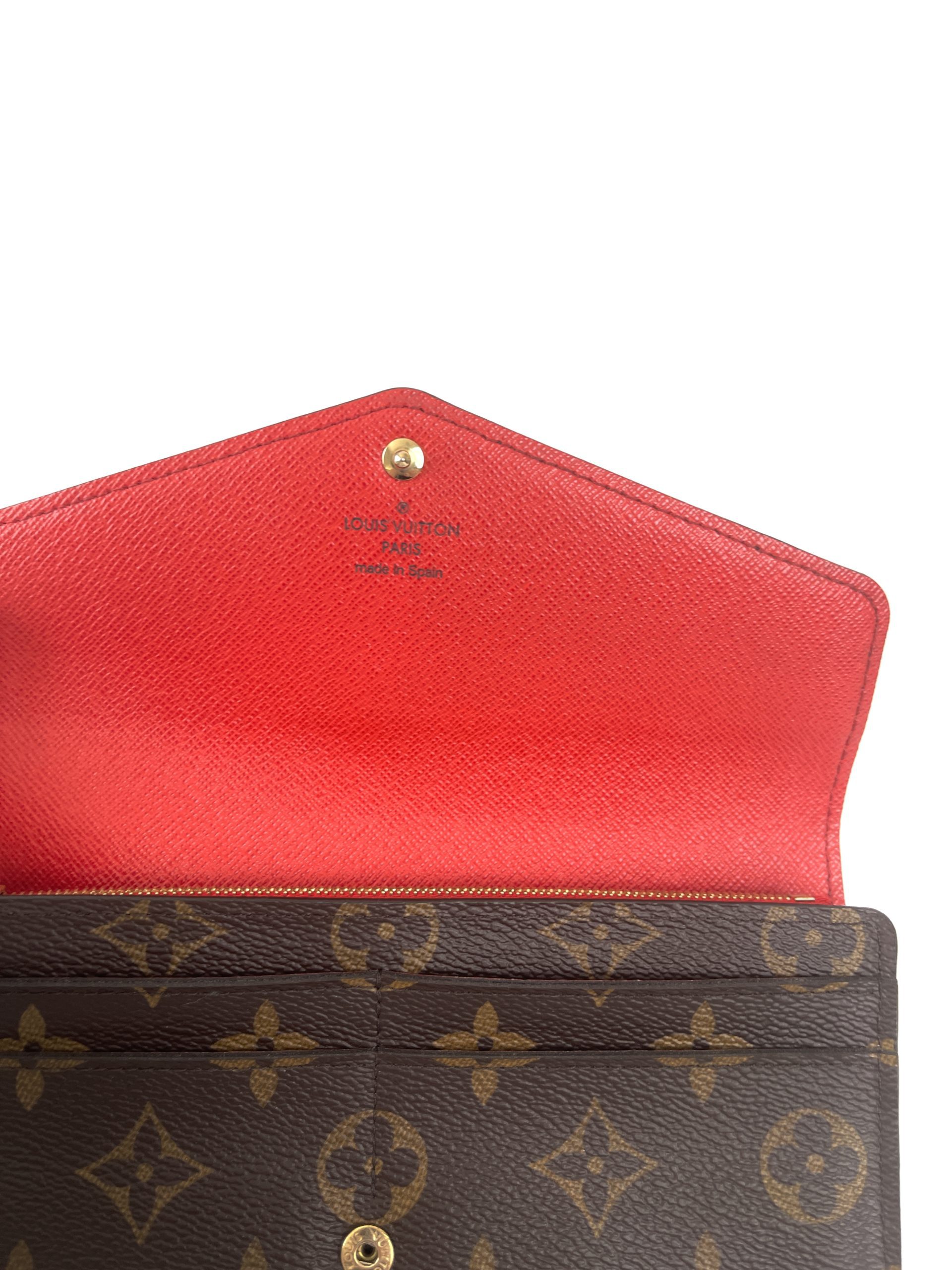 LOUIS VUITTON MONOGRAM PORTEFEUILLE SARAH RETIRO LONG WALLET Brown Red  Leather Cloth ref.784134 - Joli Closet