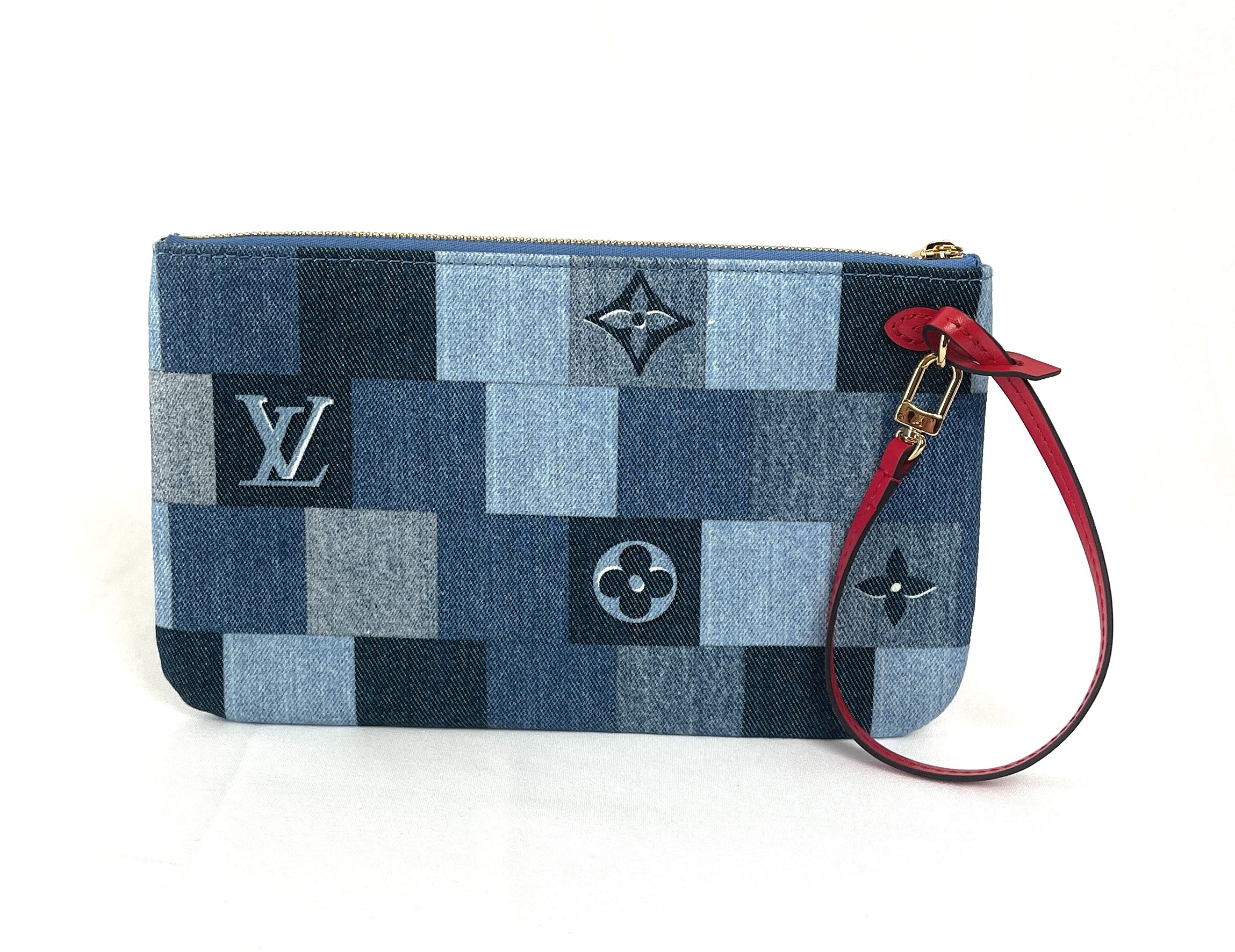 Louis Vuitton Denim Patchwork Neverfull Pochette Wristlet Bag