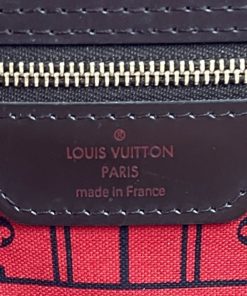 Louis Vuitton Damier Ebene Neverfull MM Tote Red zipper
