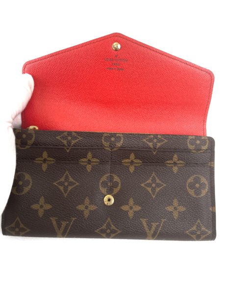 Louis Vuitton Monogram Sarah Wallet with Coquelicot Red 11
