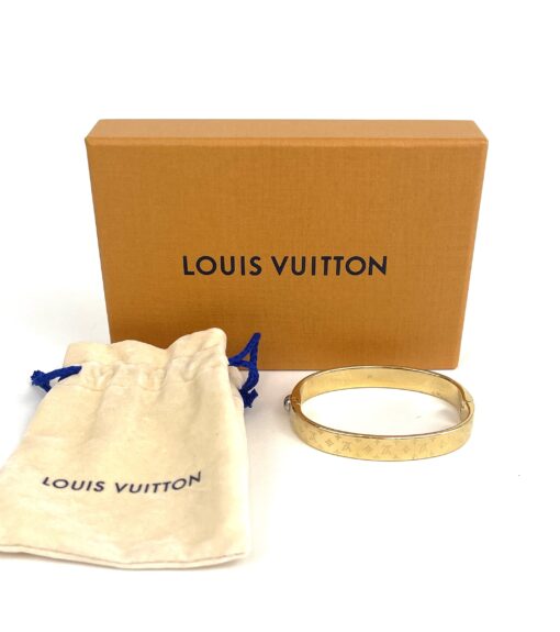 LOUIS VUITTON Gold Plated Monogram Nanogram Cuff Bracelet Medium 2