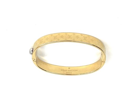 LOUIS VUITTON Gold Plated Monogram Nanogram Cuff Bracelet Medium 17