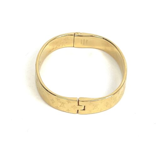 LOUIS VUITTON Gold Plated Monogram Nanogram Cuff Bracelet Medium 16