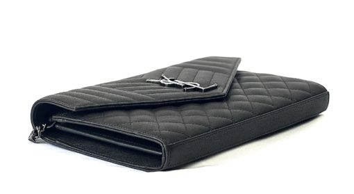 YSL Charcoal Grey Logo Mix Matelassé Leather Envelope Wallet-On-Chain 10