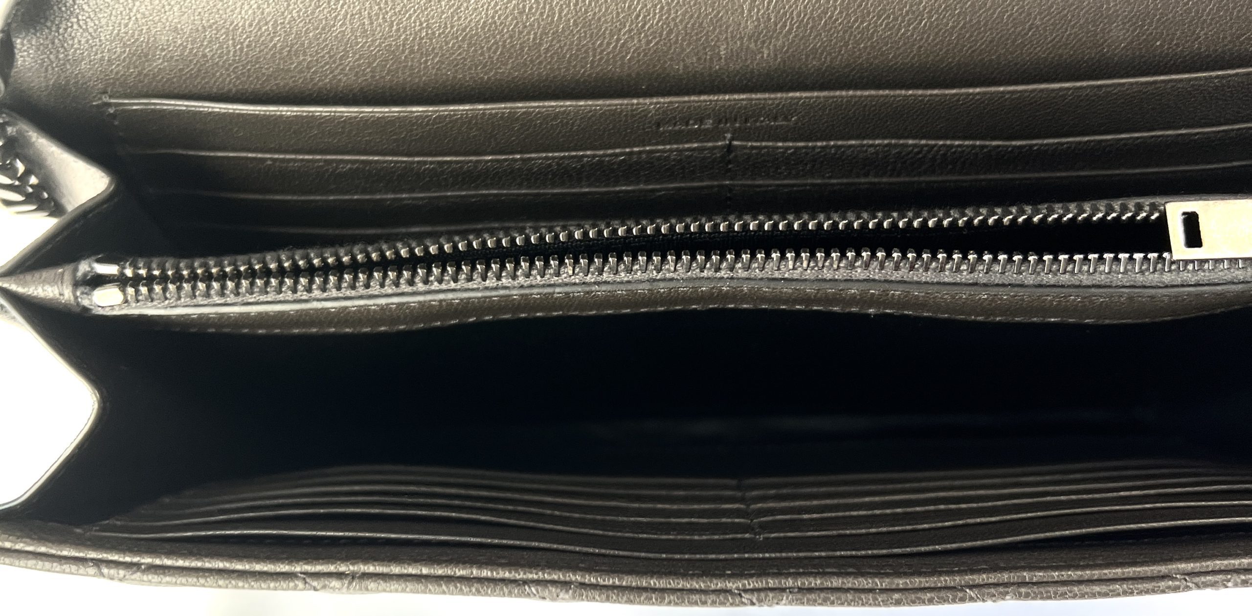 SAINT LAURENT Black envelope wallet with silver monogram