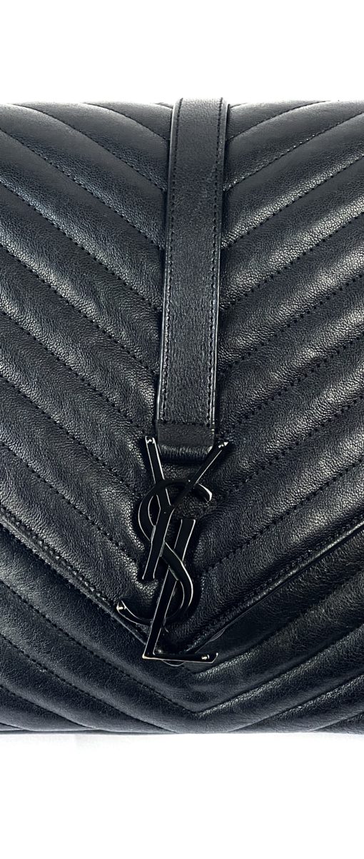 YSL College Large Black Quilted Shoulder Bag with Black Hardware - Image 14