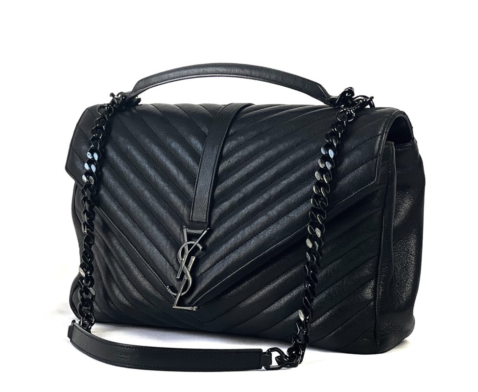 YSL Yves Saint Laurent Medium College Bag Black Hardware, Black Quilted  Leather