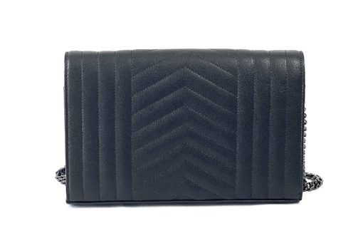 YSL Charcoal Grey Logo Mix Matelassé Leather Envelope Wallet-On-Chain 2