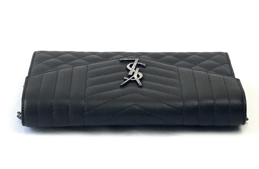 YSL Charcoal Grey Logo Mix Matelassé Leather Envelope Wallet-On-Chain 6