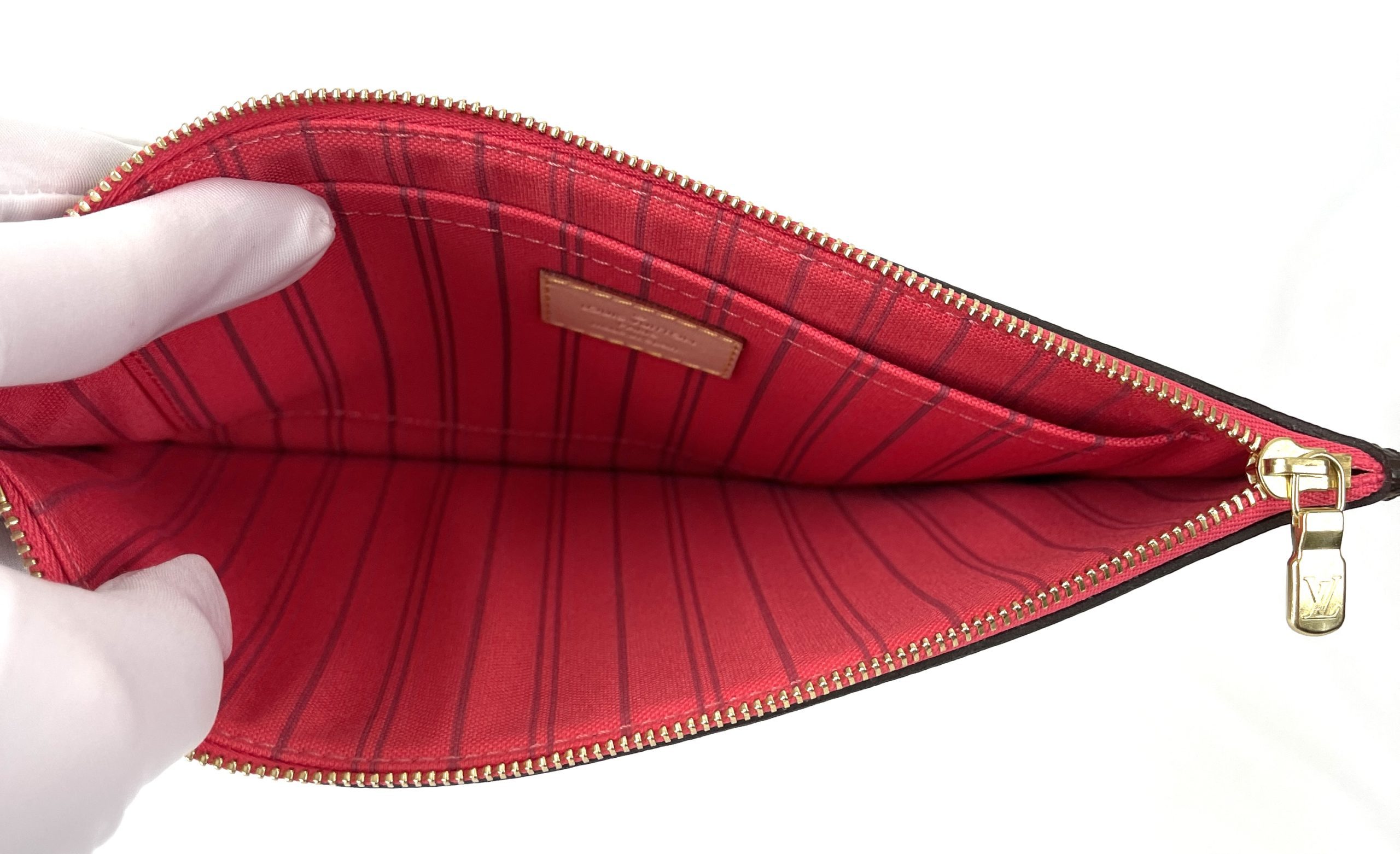 Authentic Louis Vuitton Monogram Neverfull Pouch Purse Clutch Bag Red LV  6580F