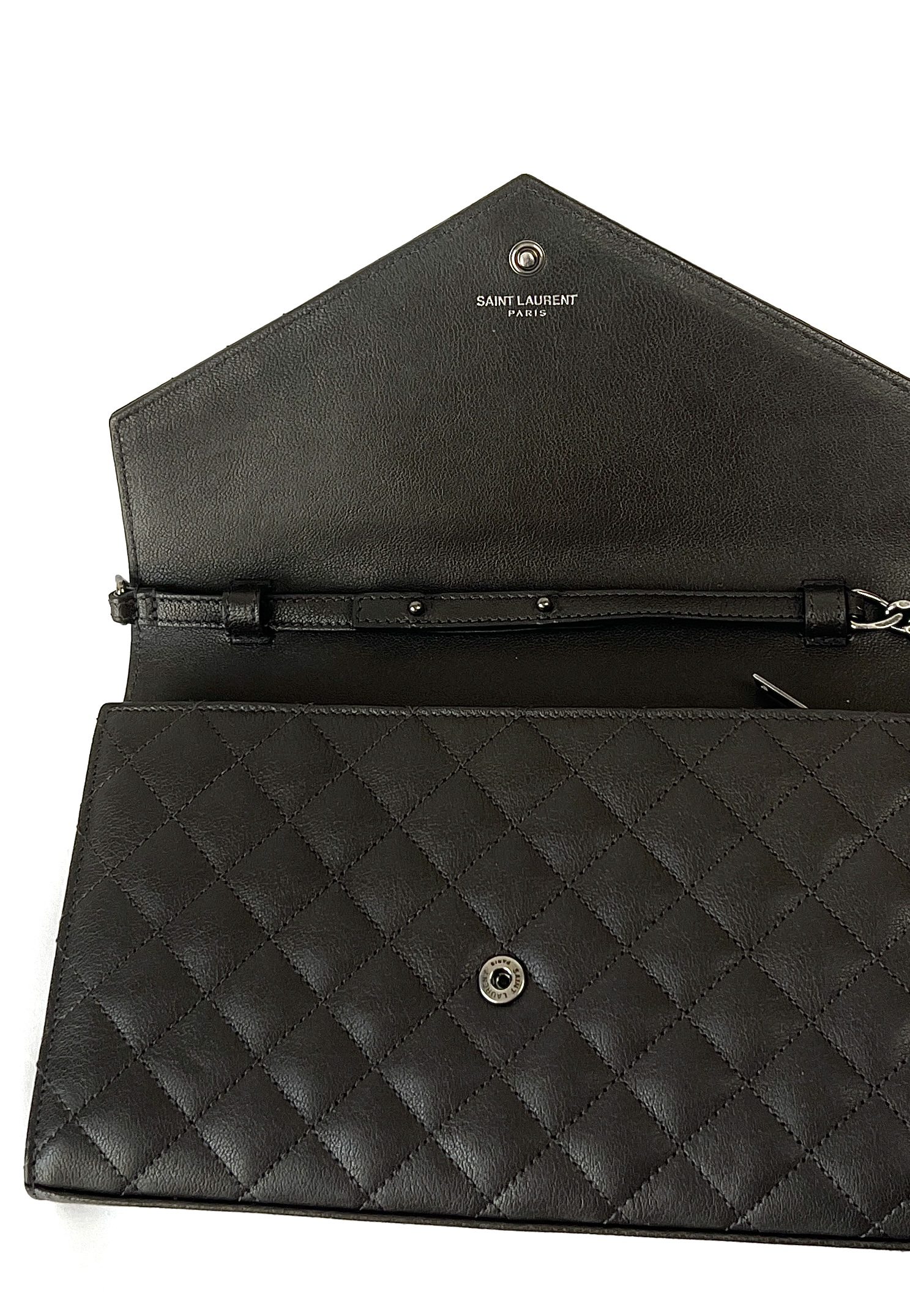 Envelope Matelasse Leather Pouch in Black - Saint Laurent