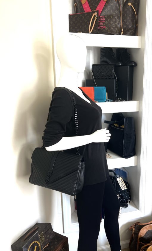 YSL College Large Black Quilted Shoulder Bag with Black Hardware 2